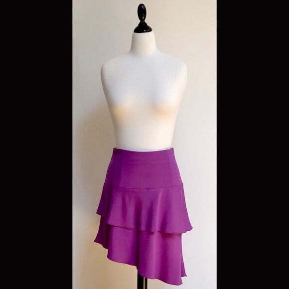 SILK CHARMEUSE LUXURY LAYERED ASYMMETRIC SHORT SKIRT - Picture 5 of 11
